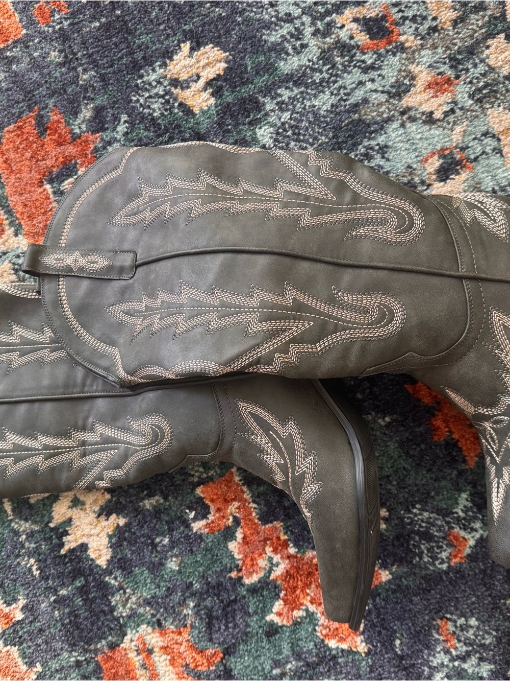 Amazon Gray Western Embroidered Heeled Boots